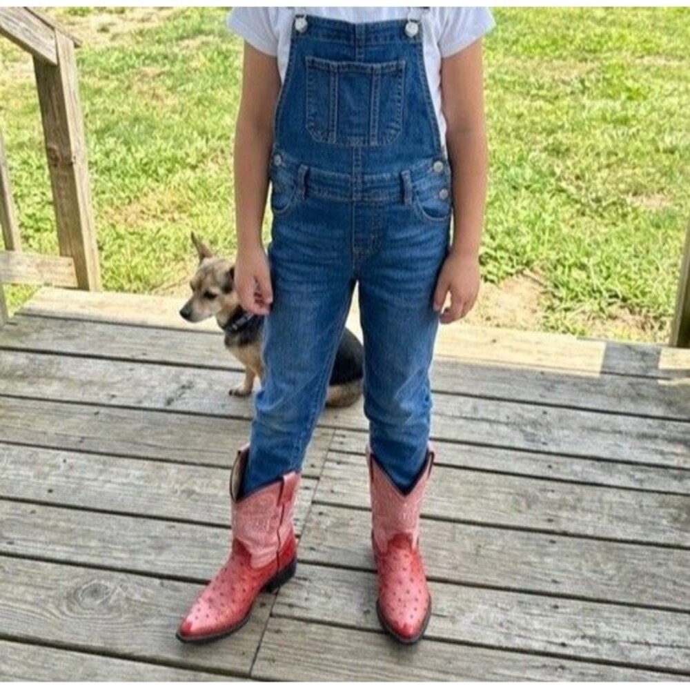 Alamos Girls Pink Red Kids 2.5 - 21 Leather Ostrich Print Western Boots Cowgirl
